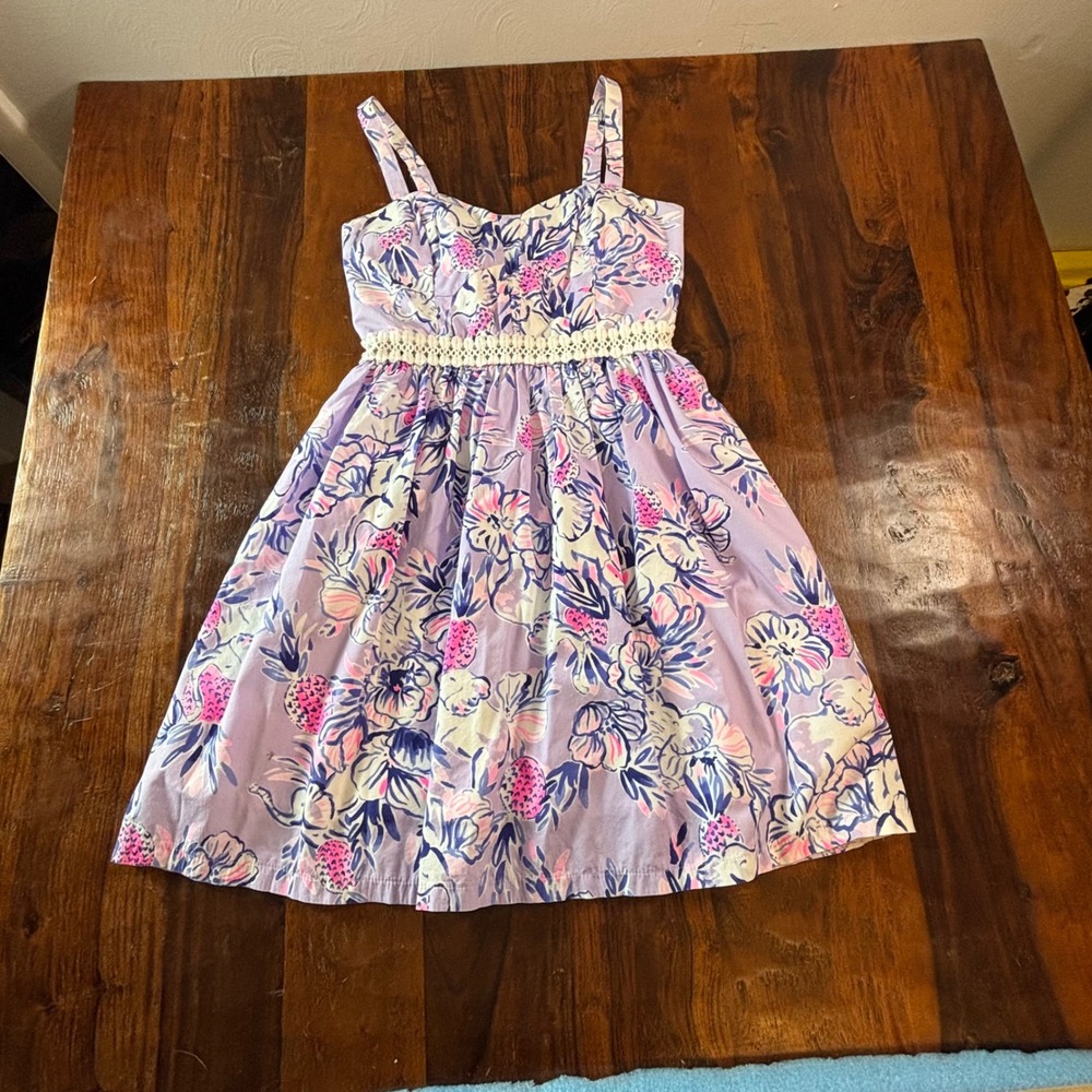 Lilly Pulitzer Purple Floral Elephant Print Cotton Fit Flare Dress 00 Sweetheart
